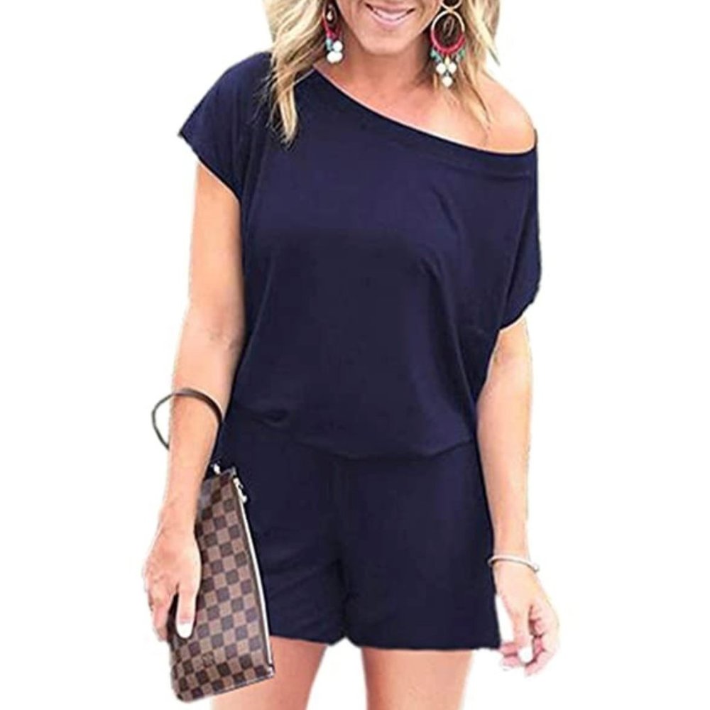 Off the Shoulder Short Sleeve Elastic Waist Romper